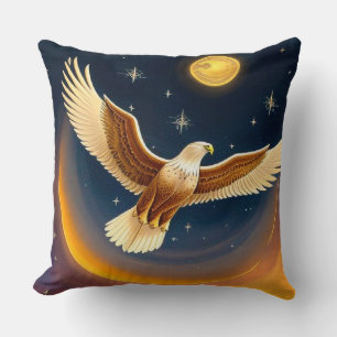 Golden Eagle Under Crescent Moon Cushion