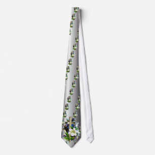Golden Easter Cross - White Lilly Flowers - Silver Tie