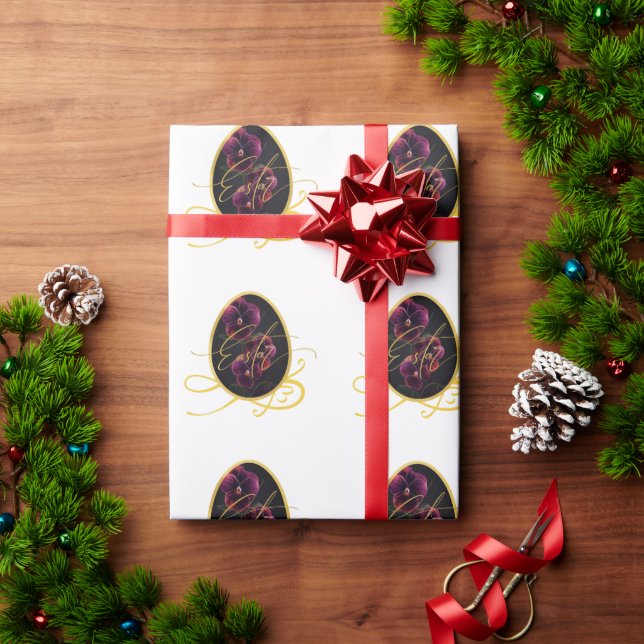 Golden Easter Egg and Elegant Iris Wrapping Paper (Holiday Gift)