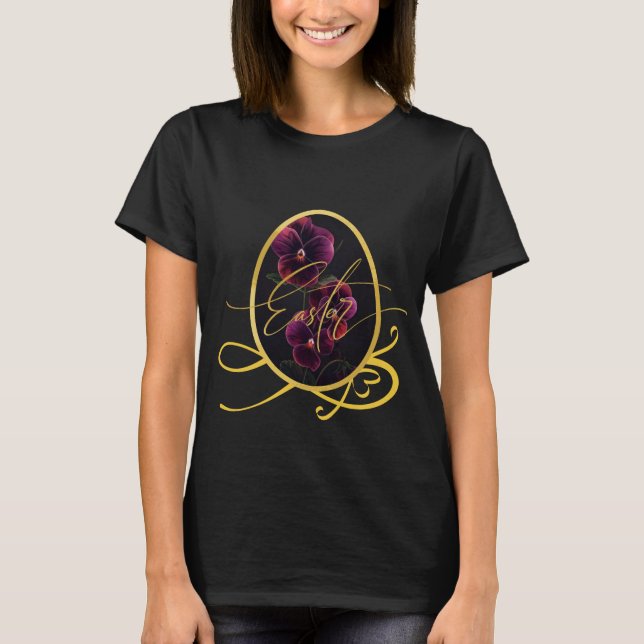 Golden Easter Egg with Elegant Purple Iris T-Shirt (Front)