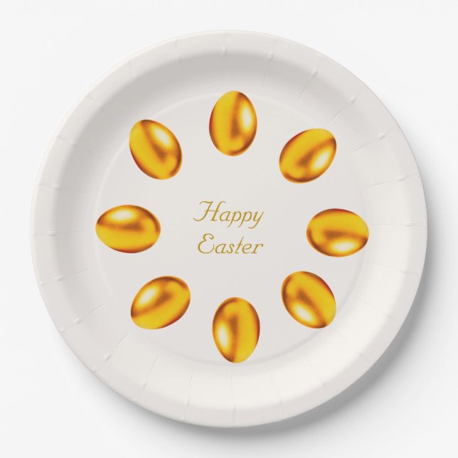 Golden Easter Eggs on Ivory Paper Plate (Front)