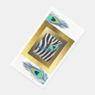 Golden Edges, Zebra Print and Peacock Feather Napkin