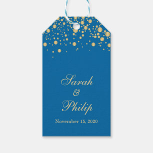 Golden effect confetti on blue Thank you Gift tag