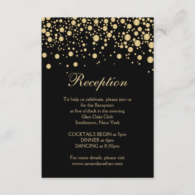 Golden effect confetti Reception Card (Front)