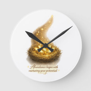 Golden Egg Nest Inspirational Wall Clock