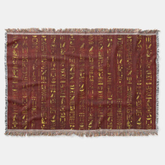 Golden Egyptian  hieroglyphics on red leather Throw Blanket