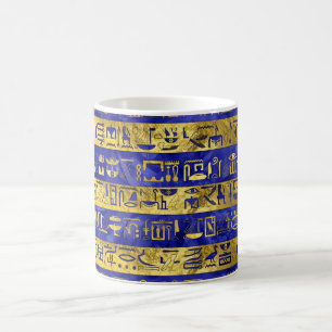Golden Egyptian  hieroglyphs pattern blue stone Coffee Mug