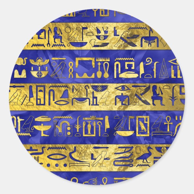 Golden Egyptian  hieroglyphs pattern Classic Round Sticker (Front)
