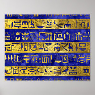Golden Egyptian hieroglyphs pattern Poster