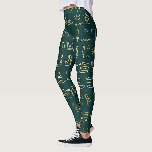 Golden Egyptian Hieroglyphs Typography Egypt Leggings (Left)