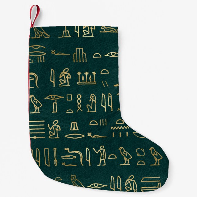 Golden Egyptian Hieroglyphs Typography Egypt Small Christmas Stocking (Front)