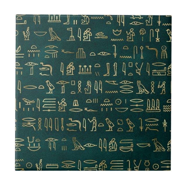 Golden Egyptian Hieroglyphs Typography Egypt Tile (Front)