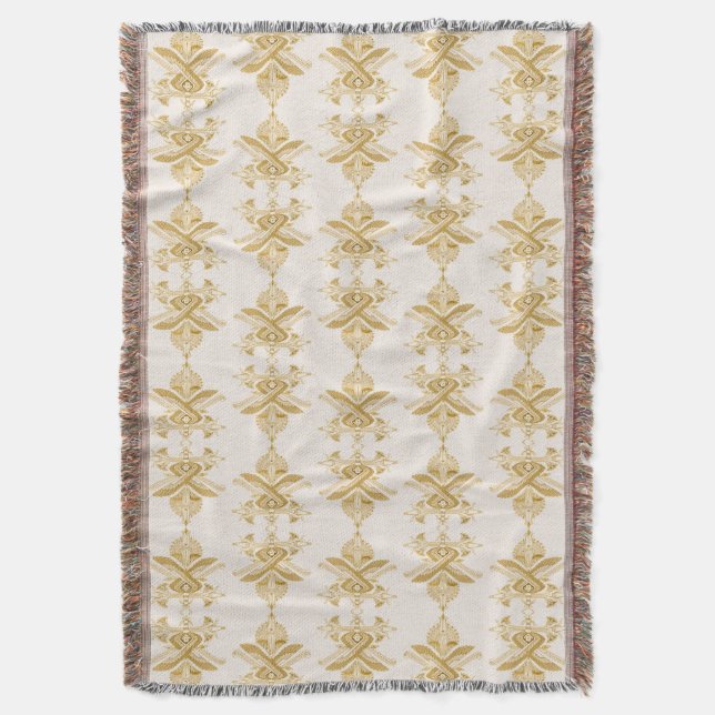 Golden Egyptian Motif Pattern Throw Blanket (Front Vertical)