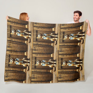 Golden Egyptian Pharaoh Cat Statue, Fleece Blanket