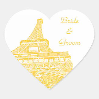 Golden Eiffel Tower Heart Shaped Sticker