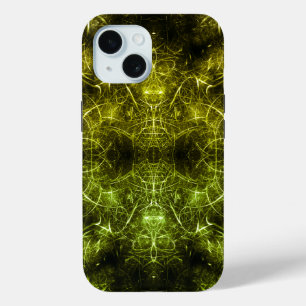 Golden Electric Plasma Fractal Art iPhone 15 Case