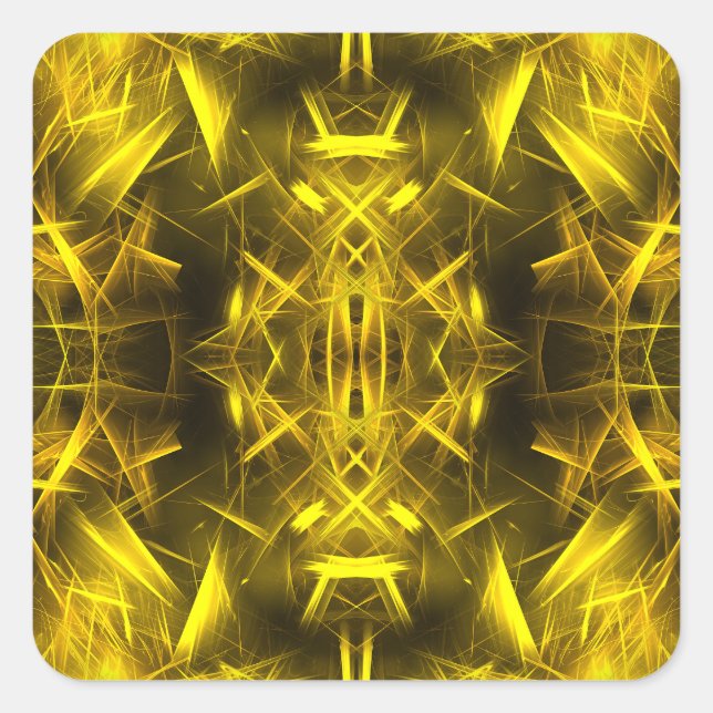 Golden Electric Plasma Fractal Art Square Sticker (Front)