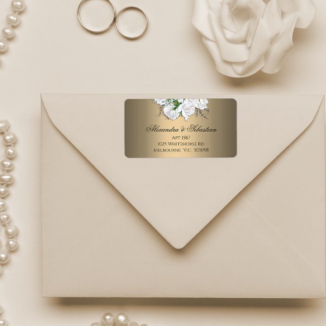 Golden Elegance and White Roses Wedding  Label (Creator Uploaded)