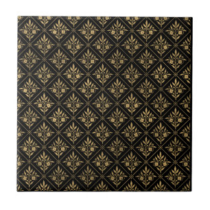 Golden Elegance – Black & Gold Botanical Seamless Tile