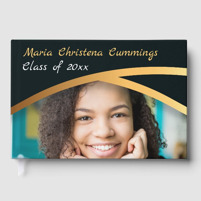 Golden Elegance Class Of Photo Graduation Guest Book (Front)