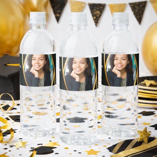 Golden Elegance Class Of Photo Graduation Water Bottle Label (Creator Uploaded)