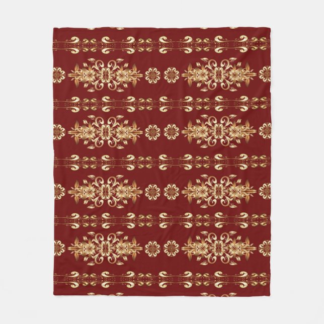 Golden Elegance: Classic Oriental Pattern. Fleece Blanket (Front)