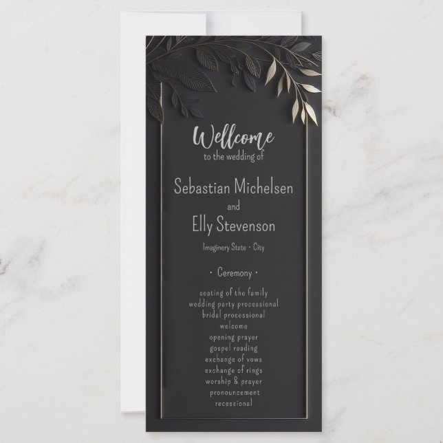 Golden Elegance Floral Wedding Pragram Flat Card (Front)