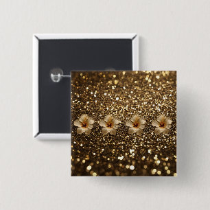 Golden Elegance: Gold Hibiscus Shimmer 15 Cm Square Badge