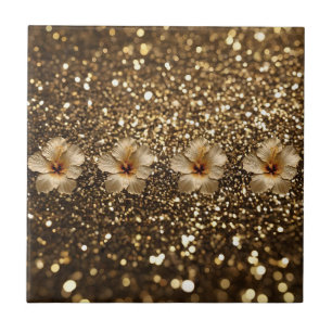 Golden Elegance: Gold Hibiscus Shimmer Tile