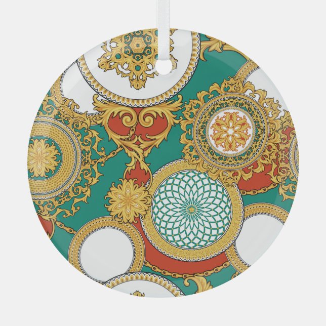Golden Elegant Arabesque Background Glass Tree Decoration (Front)