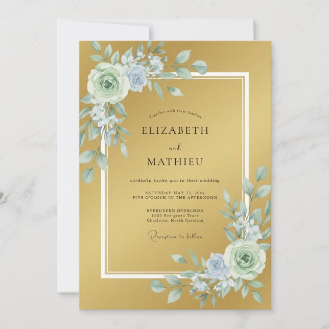 Golden Elegant Botanical Wedding Invitation (Front)