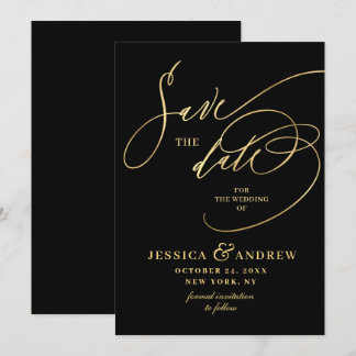 Golden Elegant Calligraphy Wedding Save the Date