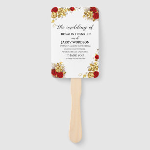 Golden Elegant modern white Wedding Invitation Hand Fan
