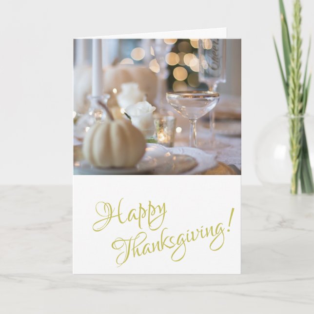 Golden Elegant Photo Happy Thanksgiving Holiday Card (Front)