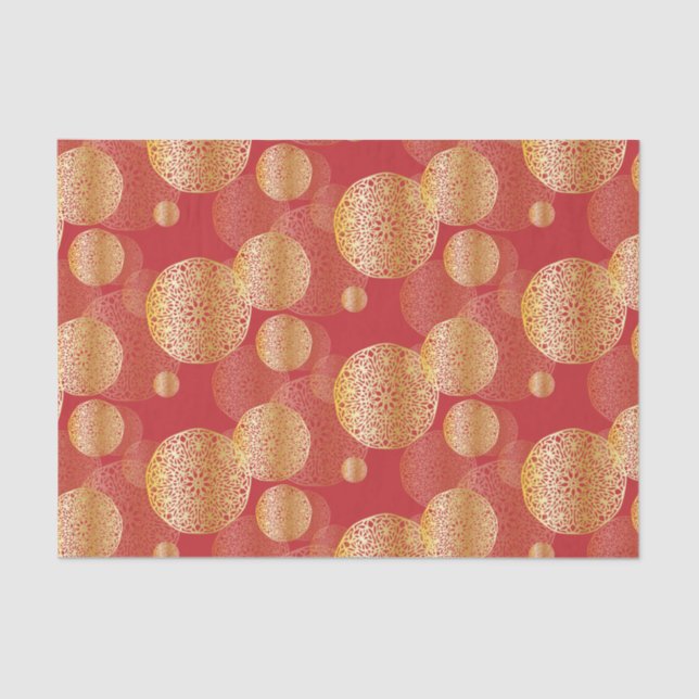 Golden Elegant Splendid Oriental Ornaments Pattern Tissue Paper (Front)