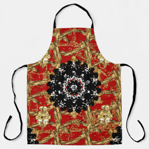 Golden element on red background. Vintage illustra Apron