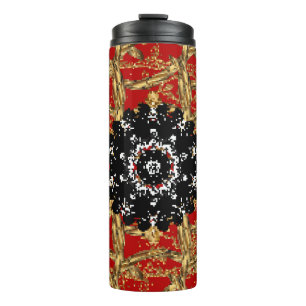 Golden element on red background. Vintage illustra Thermal Tumbler