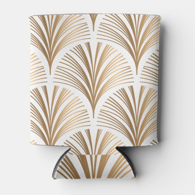 Golden Elements: White Art Deco Can Cooler (Front)