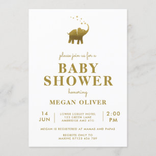 Golden Elephant Baby Shower Invitation