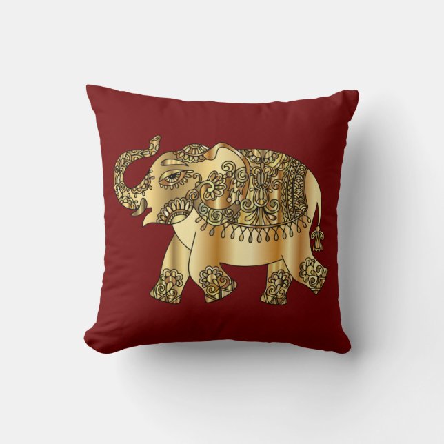 Golden Elephant Throw Pillow (Front)