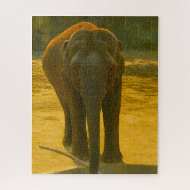 Golden Elephant Wisdom – Majestic Wildlife Jigsaw Puzzle (Vertical)