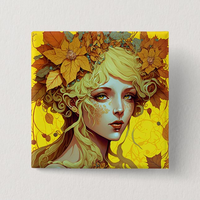 Golden Elf Fairy Fae Fantasy Art 15 Cm Square Badge (Front)