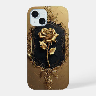 Golden Embellished Rose Decoration iPhone 15 Case