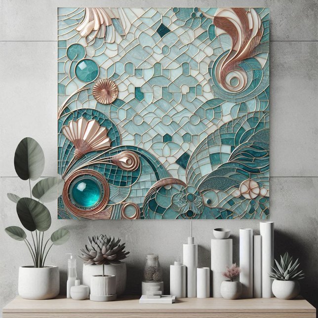 Golden Embellishment Aqua Blue Bubbles Mosaic Cool Tile (Golden Embellishment Aqua Blue Bubbles Mosaic Cool Ceramic Tile)