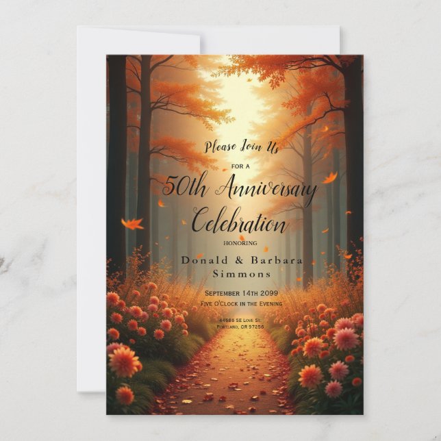 Golden Ember Autumn Woodland Stroll Invitation (Front)