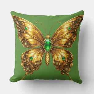 Golden Emerald Crystal Butterfly Cushion