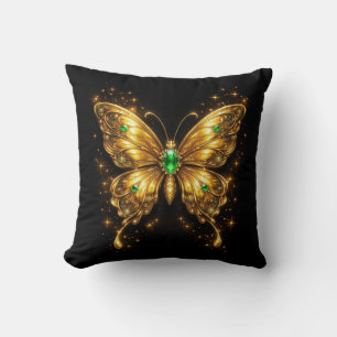 Golden Emerald Crystal Butterfly Cushion