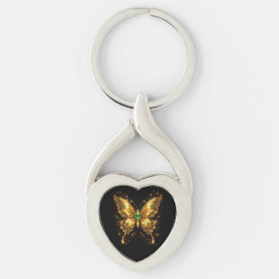 Golden Emerald Crystal Butterfly Key Ring