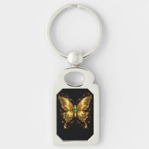 Golden Emerald Crystal Butterfly Key Ring