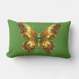 Golden Emerald Crystal Butterfly Lumbar Cushion